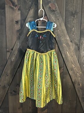 Kids Princess Anna Dress Costume in Green, Blue, Black and Gold